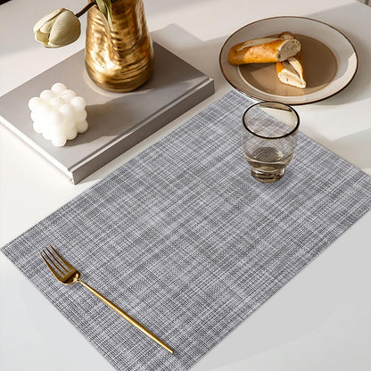 Vinyl Placemats Set of 6, PVC Woven Washable Non-Slip Table Mats, Heat Resistant Wrinkle Free Place Mats for Dining Table, Easy to Clean (6, Light Grey)