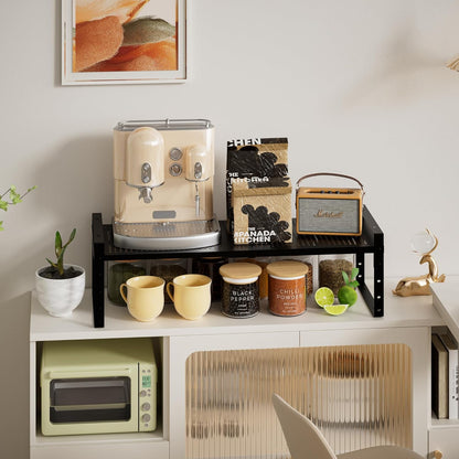 Expandable,Adjustable & Stackable Spice Rack, Cabinet Kitchen Countertop Shelf Organizer,Metal Pantry Storage Shelves - Space-Saving Storage Solution(1Pack/Black/Medium)