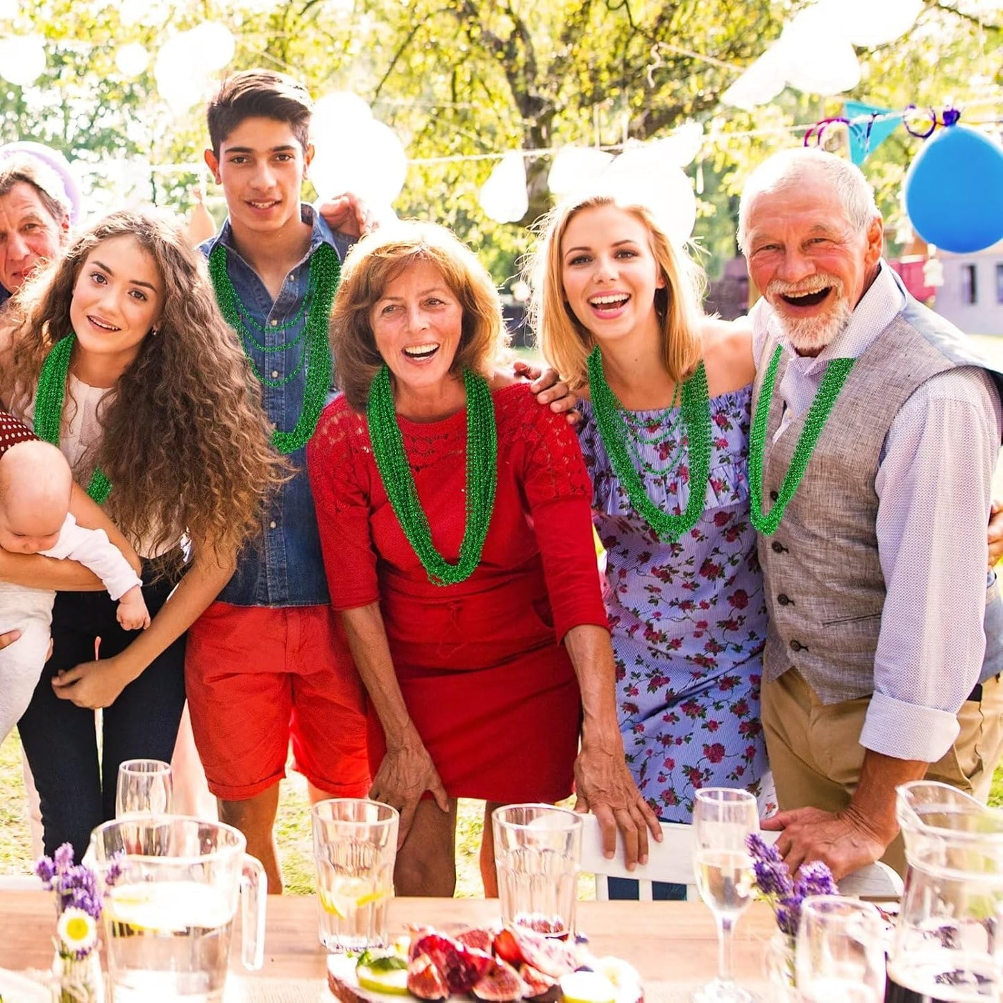 50PCS St Patricks Day Necklace, St. Patrick's Day Green Bead Necklace Accessories, Metallic Irish Saint Patrick Mardi Gras Necklaces Bulk, Parade Throw Accessories for Mardi Gras St. Patricks Party