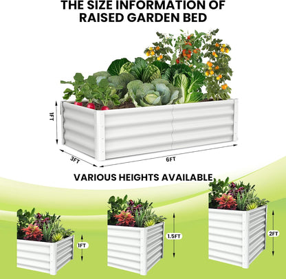 Galvanized Raised Garden Bed Outdoor, 2 Pcs 6x3x1FT Outdoor Large Planter Raised Beds Open Base with Safety Edge and Glove for Vegetables Flowers Ground Planter, White