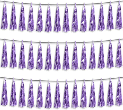 3P Light Purple Foil Fringe Metallic Tassel Streamers Banner Tassel Garland for Parade Floats, Bachelorette, Wedding, Birthday, Halloween, Christmas, Bridal/Baby Shower Party Decorations