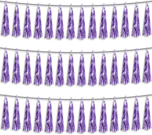 3P Light Purple Foil Fringe Metallic Tassel Streamers Banner Tassel Garland for Parade Floats, Bachelorette, Wedding, Birthday, Halloween, Christmas, Bridal/Baby Shower Party Decorations