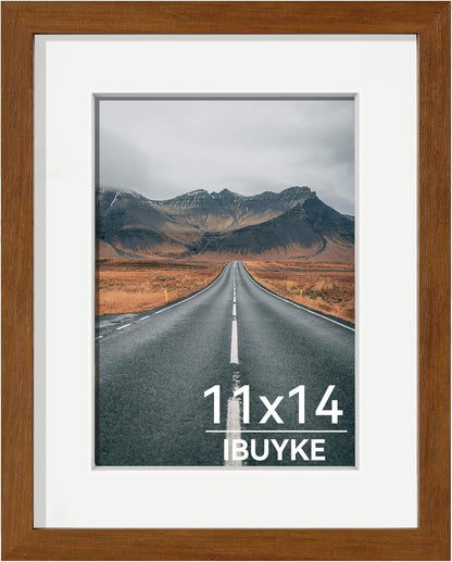 IBUYKE 11 x14 Picture Frame,Solid Oak Wood 11x14 Photo Frame with Mat to 8x10,11x14 Picture Frames With Tempered Glass,Wall Mount Display,Home Decor,Walnut Oak 14 x 11 Frame,UWPF1114H