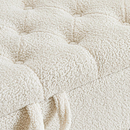 Furniliving Modern Storage Ottoman Bench, Sherpa Ottoman End of Bed Bench with Solid Wood Legs Upholstered Ottoman Benches with Storage Indoor Bench for Living Room with Rolled Arm, Entryway, White