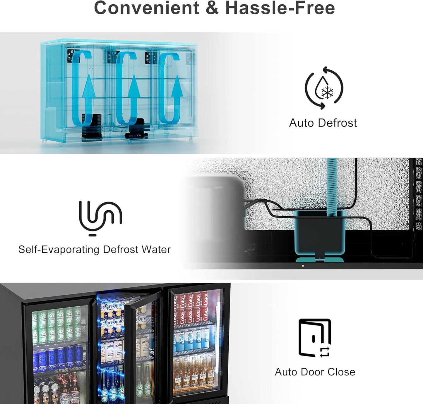 COTLIN 12.45 Cu.Ft Back Bar Beverage Cooler with Low-E Glass Auto Defrost ??3 Door Commercial Under Counter Fridge for Beer, Soda, Wine??Triple Fan Cooling, ETL NSF Approved