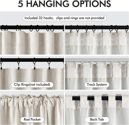 MIULEE 100% Blackout Curtains 94 Inch Long 2 Panels Set for Bedroom, Thick Luxury Faux Linen Black Out Curtain Room Darkening Back Tab Pleat Window Textured Drapes with Hooks for Living Room, Birch