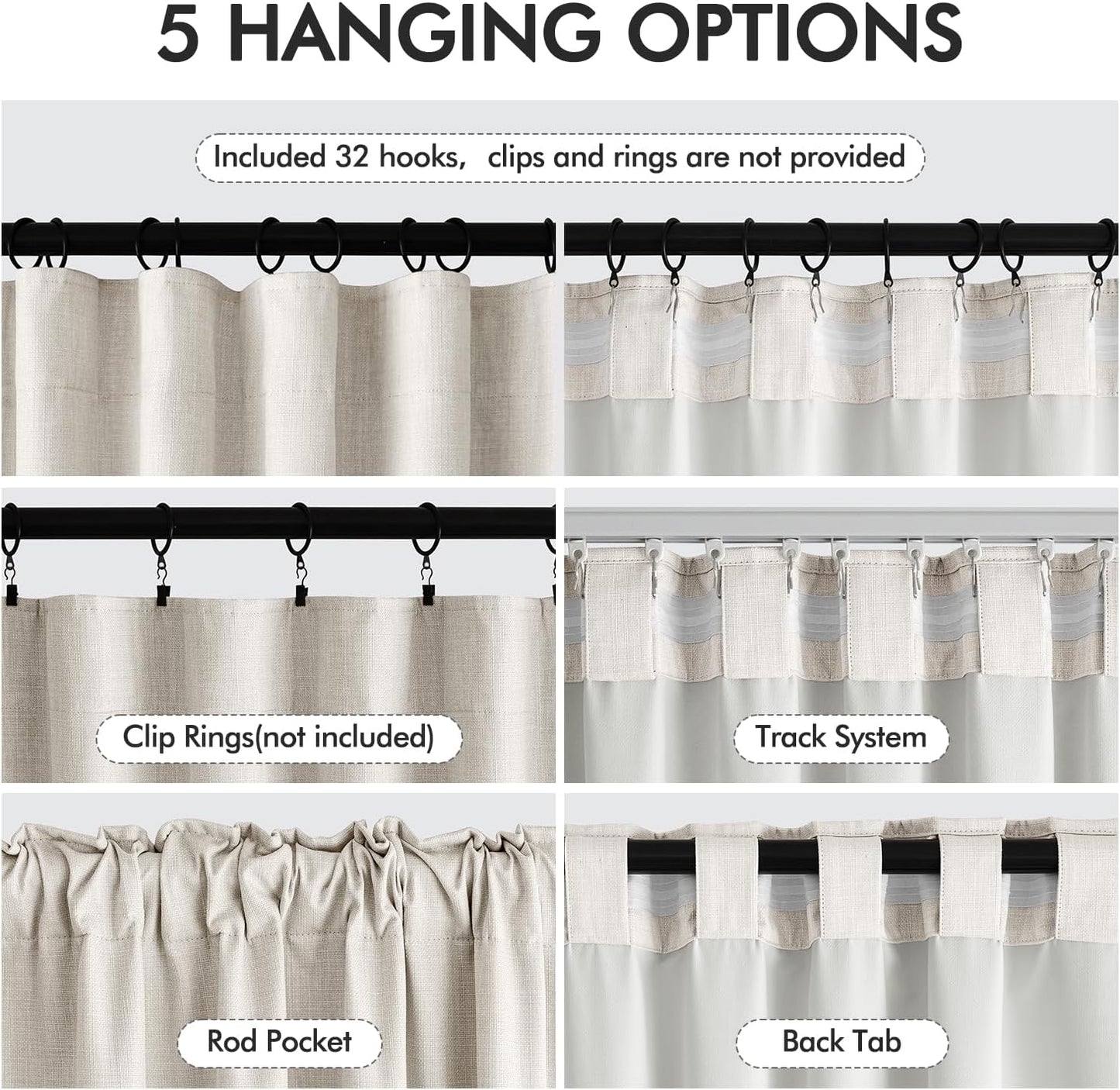 MIULEE 100% Blackout Curtains 100 Inch Long 2 Panels Set for Bedroom, Thick Luxury Faux Linen Black Out Curtain Room Darkening Back Tab Pleat Window Textured Drapes with Hooks for Living Room, Birch