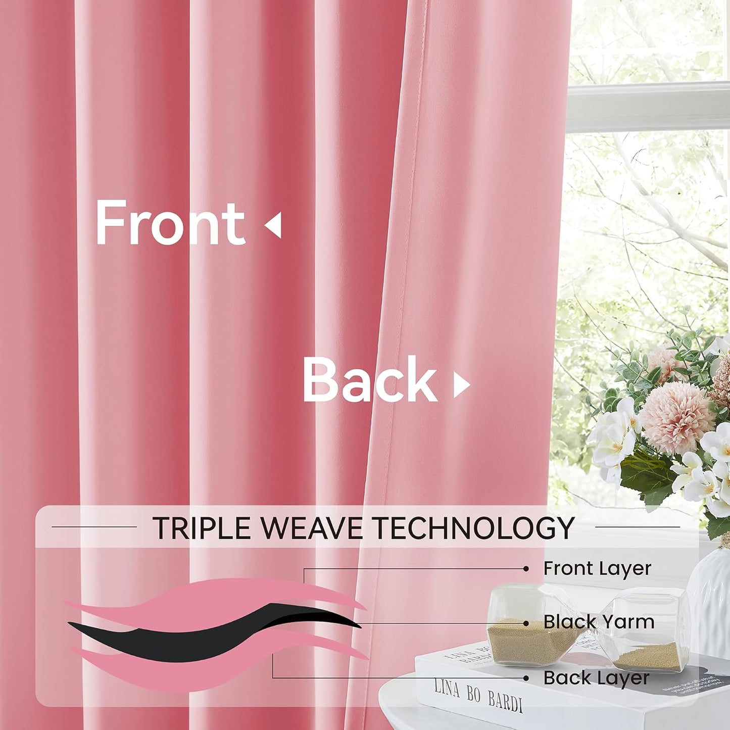 KangBang Solid Pink Room Darkening Curtains 108 Inches Long, Pinch Pleated Thermal Insulated Luxury Window Treatments for Girls Bedroom Living Room with Hooks(40"x108"x2)