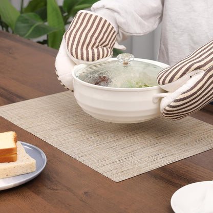 Myir JUN Placemats Set of 6, Vinyl Woven Placemats Place Mats Indoor Washable Table Mats Non-Slip Place mats for Dining Table (Beige, Set of 6)