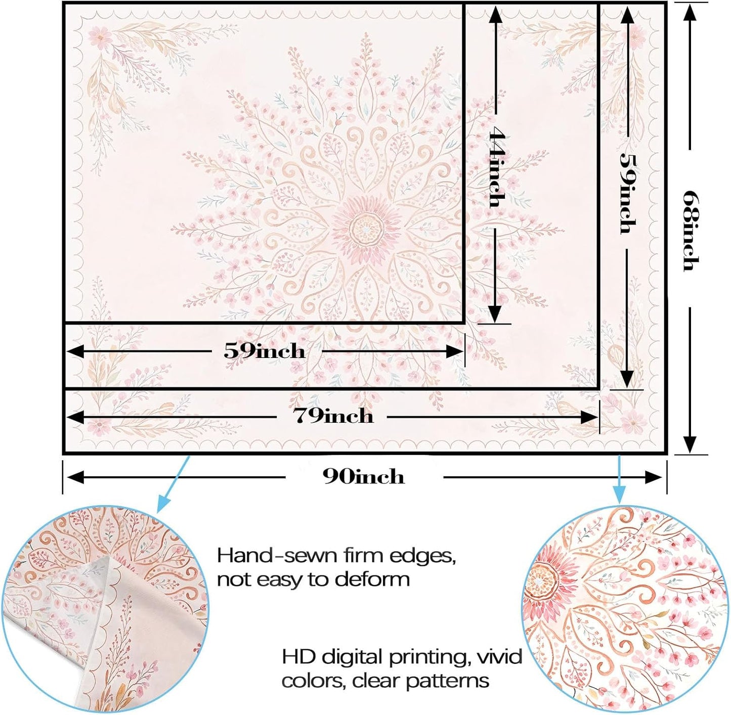 Lunerfex Floral Mandala Tapestry Boho Tapestry for Bedroom Pink Tapestries Wall Hanging Living Room Wall Art and Home Decor 44x60