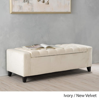 Christopher Knight Home Hikaru Velvet Storage Ottoman, Ivory 19.75”D x 50.00”W x 17.48”H
