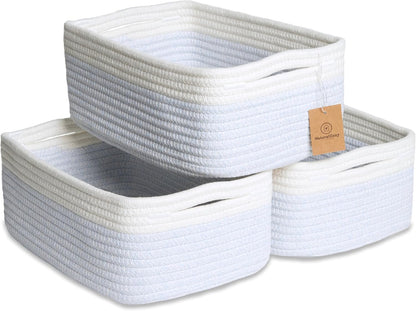 NaturalCozy 11.8"x8"x4.5” Rectangle Storage Baskets for Shelves 3 Pack | Cotton Rope Woven Small Baskets for Organizing | Small Storage Bins for Nursery, Bathroom, Closet, Shelf, Decorative, Gift