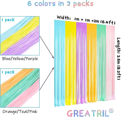 Pastel Tinsel Curtain Party Backdrop - GREATRIL Pastel Color Foil Fringe Curtain Photo Booth Streamers for Birthdays Easter Baby Bride Shower Unicorn Girls Party Decorations