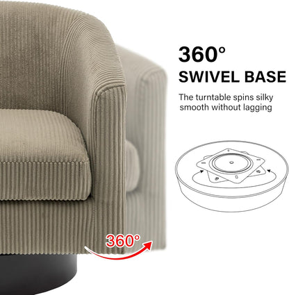 Swivel Barrel Accent Chair, Modern Round Corduroy Fabric Arm Chair for Living Room, Bedroom, Comfy Club Reading Chairs for Adults (Corduroy Camel, Set of 1)