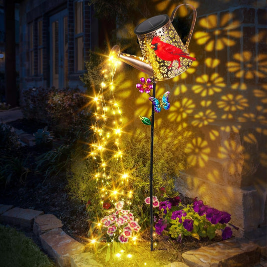 Solar Lights Outdoor Decorative, 39.4'' Metal Solar Watering Can Lights with Red Cardinal, Waterproof Garden Stake for Yard Lawn Patio Pathway Landscape, Gardening Gifts for Mom Grandma Women