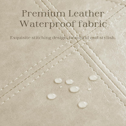 HUIMO Square Storage Ottoman, Tufted Leather Ottoman for Living Room (Khaki)