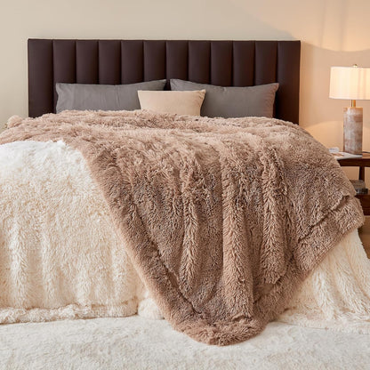 GONAAP Fuzzy Faux Fur Throw Blanket Twin Size Taupe Super Soft Cozy Plush Fuzzy Shaggy Blanket for Couch Sofa Bed (Taupe, Twin(60"x80"))