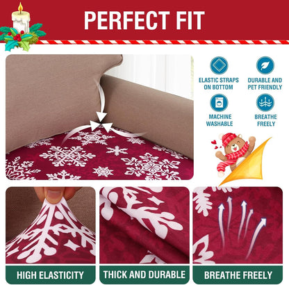 H.VERSAILTEX Christmas Sofa Slipcover Fleece Stretch Couch Cushion Cover Furniture Protector Seat Cushion Snowflakes Sofa Cover for Christmas (1 Piece Armchair Cushion Covers, Snowflakes)
