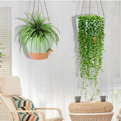 GARDIFE Hanging Planter, 10 inch Hanging planters for Indoor. Outdoor Plants, Self Watering Plant Pot, 2 Pack Large self Watering Hanging Planter, Green