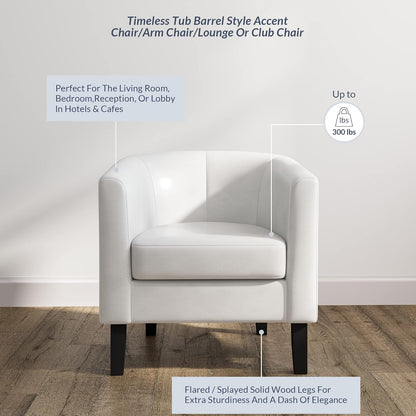 BELLEZE Accent Barrel Chair, Club Tub Sofa Corner Chair with Flared Legs and Cozy Soft Padding for Living Room Bedroom Waiting Room - White