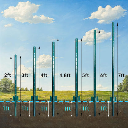 ARIFARO Fence Posts 4.8 Feet Sturdy Duty Metal Fencing Poles, Pack of 10, No Dig Garden U Post for Wire Fencing Steel Post for Yard, Outdoor Wire