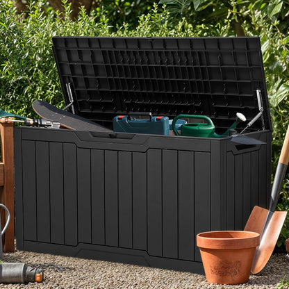 YITAHOME 100 Gallon Outdoor Storage Box, Large Water Resistant Resin Deck Box, Indoor Outdoor Lockable Storage Container for Patio, Garden, Cushions, Tools, Equipment (Black)