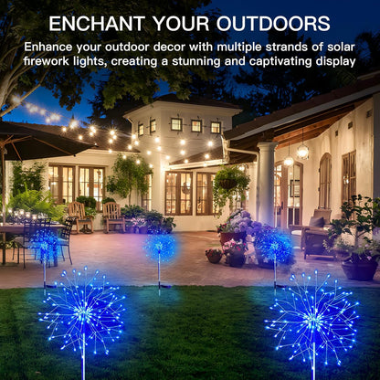 suddus Solar Garden Lights Outdoor Waterproof Decorative, 2Pack 150LED Firework Lights, Solar Fairy Lights for Yard, Garden, Party, Patio, Pathway, Flowerbed - Blue