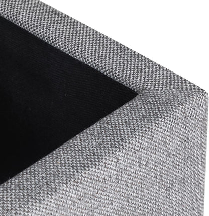 Adeco 17" Square Ottoman with Storage, Small Blue Storage Ottoman Foot Rest with Hinged Lid & Solid Wood Legs, Linen Fabric Foot Stool for Living Room & Bedroom