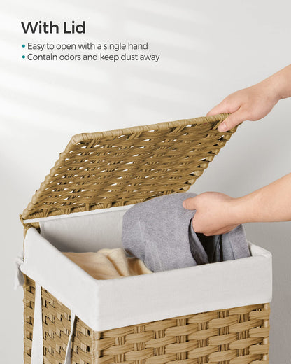 SONGMICS Laundry Hamper with Lid, 17.2 Gallon (65 L) Synthetic Rattan Clothes Laundry Basket with