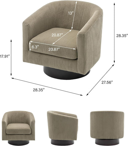 Swivel Barrel Accent Chair, Modern Round Corduroy Fabric Arm Chair for Living Room, Bedroom, Comfy Club Reading Chairs for Adults (Corduroy Camel, Set of 2)
