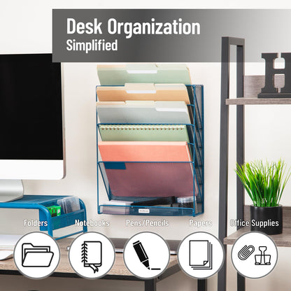 Mind Reader 5-Pocket Vertical File Storage, Desktop Organizer, Wall Mount, Office, Metal Mesh