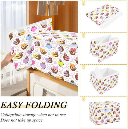 susiyo Sloth Holding Yellow Lilac fabric storage baskets with lids,Collapsible Storage Boxes,Foldable storage boxes with handles for Home,Office,Closet Organization