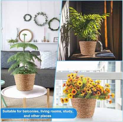 4 Pcs Large Premium Seagrass Planter Basket with Plastic Lining Natural Stylish Planter Baskets Indoor Outdoor Plants Woven Wicker Baskets for Plants Flower Pots Cover and Room Decor(10.2x7.5x7.5")
