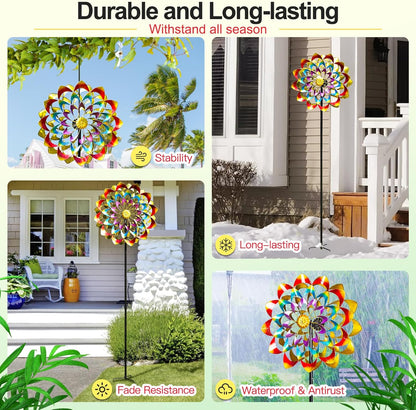 Garden Wind Spinners Outdoor Large Metal, 84'' Yard Art Wind Sculptures & Spinners, Windmills Gifts for Mother's Day Birthday Lawn Patio Decor(Rainbow)