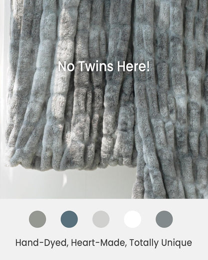 Faux Fur Blanket, Throw Blanket for Couch, Fluffy Blanket with Stretch Ruched Design, Ultra Soft Giftable Home Decor, 50x60 inches, Tie-Dyed in Gray