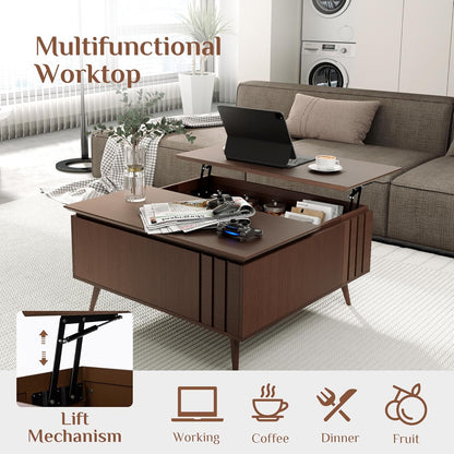 36.2" Lift Top Coffee Table with Storage, Large Square Coffee Tables with Hidden Compartment, Mid Century Modern Center Table for Home Office,Living Room,Dark Walnut