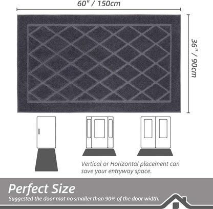 BEQHAUSE Dirt Trapper Door Mat 36" x 60", Doormat Non-Slip Entryway Rugs Washable, Dog Door Mat Stain Resistant and Absorbent Welcome Floor Mat for Front Back Door, Muddy Wet Shoes & Paws, Dark Grey