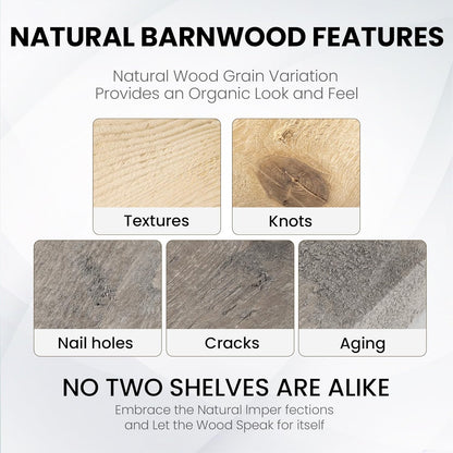 Fun Memories Floating Shelves for Wall Decor, 40"x8" Rustic Reclaimed Wood Shelves, Heavy-Duty Wall Mounted Shelves with Invisible Brackets, Set of 2for Living Room, Bedroom, Kitchen, Natural Finish