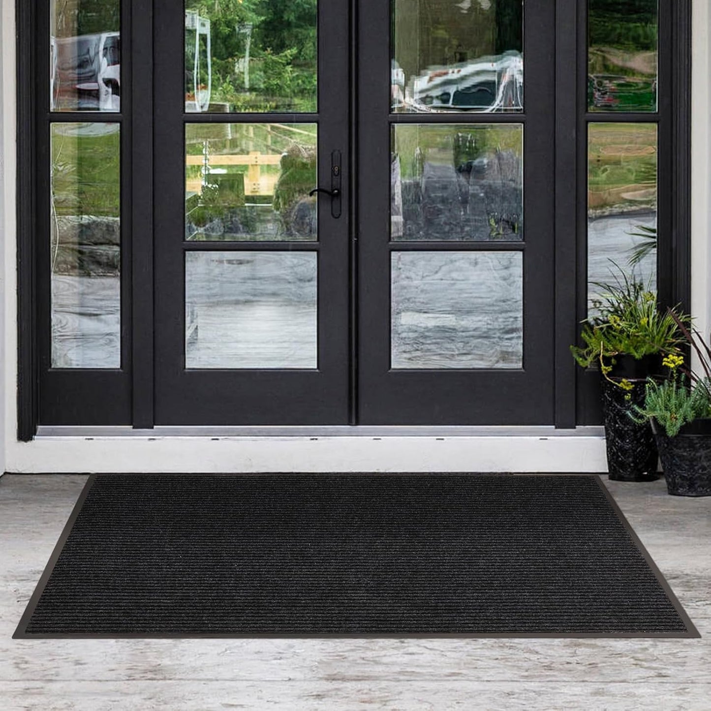 Large Front Door Mat, 48" x 36" Durable Front Doormat, Heavy Duty Large Welcome Door Matt for Home Entrance, No Slip Rubber Low Profile Door Mats for High Traffic Area