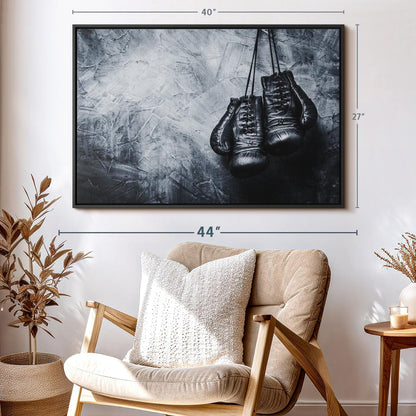 ElephantStock Boxing Gloves Wall Art - Horizontal Framed Canvas - 1-Piece Living Room Wall Decor - Photography Sports Canvas Print - Black and Gray Decor for Wall - 40" X 27"