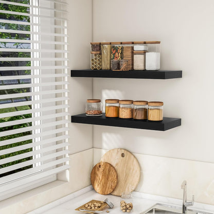 RICHFOCUS 31.5Inch Floating Shelves for Wall 2 Pack Shelves for Bedroom|Kitchen|Bathroom Wall Mounted Rustic Wood Floating Shelf with Invisible Brackets for Books|Storage|Decor, Black