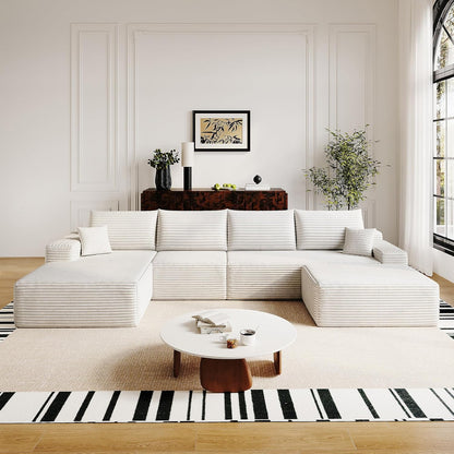 136" Sectional Couches for Living Room Modern Modular Sofa with L-Shape Couchs Upholstered Boneless Couch Deep Seat Sectional Couch with Chaise (White, Left Facing Chaise+3Seaters+Ottoman)