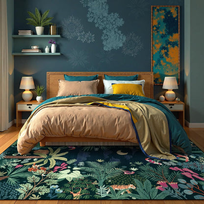 LIVEBOX 6x9 Jungle Dark Rug Dining Room Rugs for Under Table, Soft Modern Green Rugs for Living Room, Washable Kids Rug for Boy Bedroom, Non-Skid Kids Carpet Playmat for Play