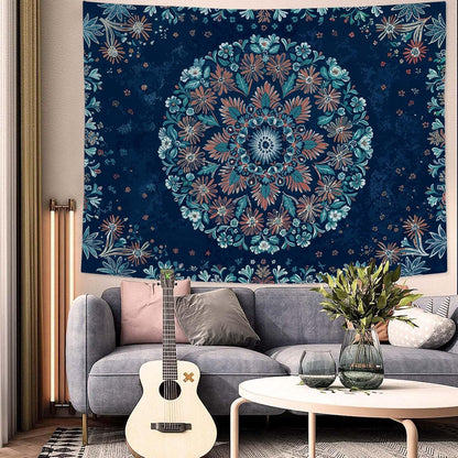 Fowocu Boho Floral Mandala Tapestry Wall Hanging Blue Bohemian Flower Medallion Tapestry Aesthetic Vintage Navy Hippie Indian Small Tapestries for Bedroom Living Room Dorm Decor 40 x 30 Inch