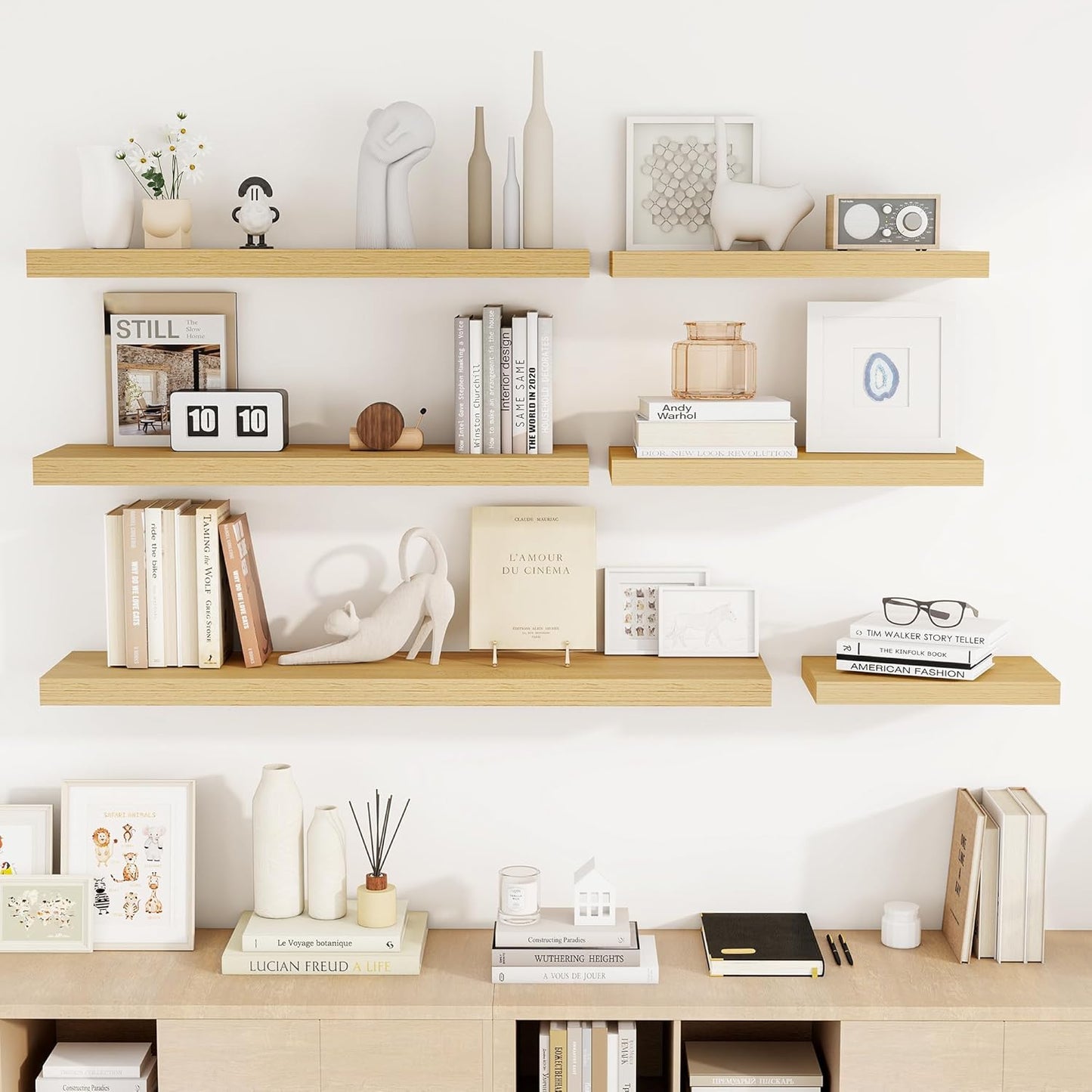 24 Inch Floating Shelves, 3D Textured Wood Grain, 24"x9.25"x1.5" Inch Deep Floating Shelves for Wall, Wooden Shelves for Bathroom, Bedroom, Living Room, Natural