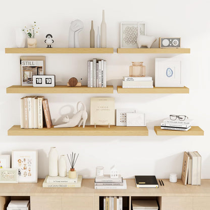 24 Inch Floating Shelves, 3D Textured Wood Grain, 24"x9.25"x1.5" Inch Deep Floating Shelves for Wall, Wooden Shelves for Bathroom, Bedroom, Living Room, Natural