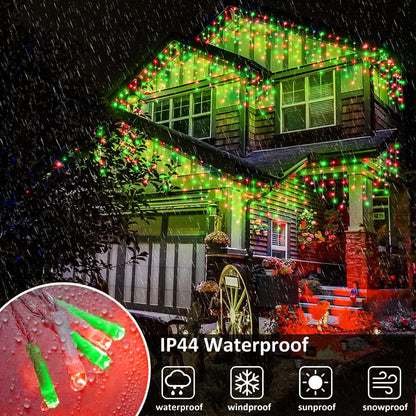 Icicle Lights for Outside, 33FT 400 LED Christmas Lights Outdoor with Waterproof 8 Modes, Plug in Connectable String Twinkle Light for Indoor Roof Window Garden Fence Party Decorations, Red Green