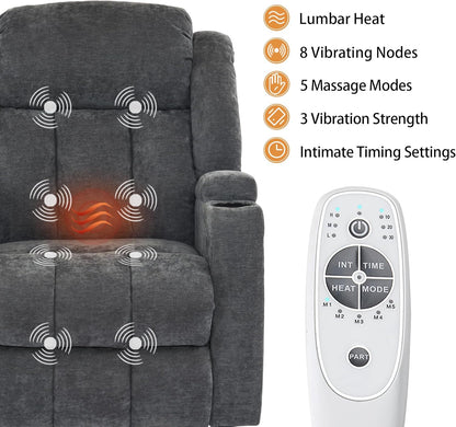 Power Lift Recliner Chair for Elderly with Massage and Heat, Recliner Chairs for Adults, Upgraded Fabric Reclining Sofa Chair with USB & Type-C Ports and Cup Holders, L1188(Grey)