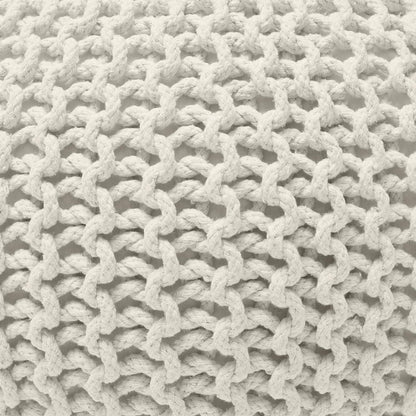 Ornavo Home Pouf Ottoman Foot Rest - 100% Cotton Pouffe - Hand Knitted Cable Braid Cord - Boho Round Stuffed Ottoman for Living Room, Bedroom - Natural