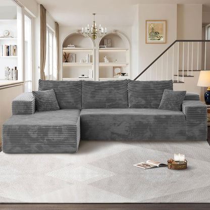 104" Cloudy Sectional L Shaped Couch for Living Room, No Assembly Required, Modular Comfy Sofa with Deep Seat, Fluffy Couch with Sleeper Chaise for Apartment Lounge (Grey)